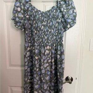LOFT Gray Floral Smocked Top